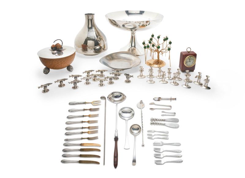 Assorted Silverware, Serving Pieces, and Place Card Holder Sets