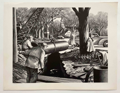 Edward Arthur Wilson - Untitled (Pipeline construction in a New England town)