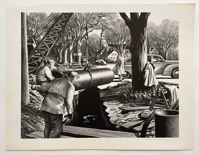 Edward Arthur Wilson - Untitled (Pipeline construction in a New England town)