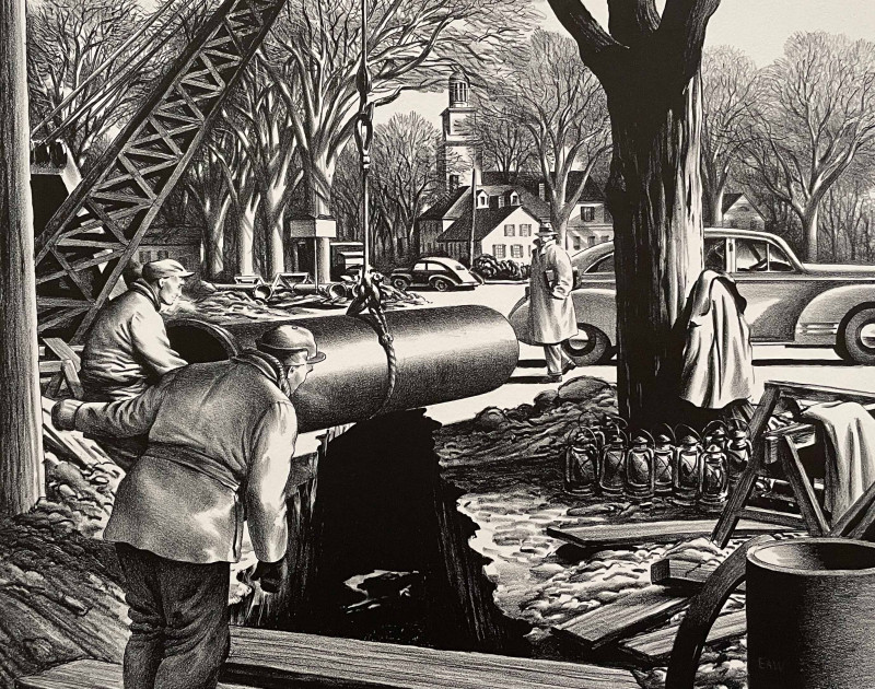 Edward Arthur Wilson - Untitled (Pipeline construction in a New England town)
