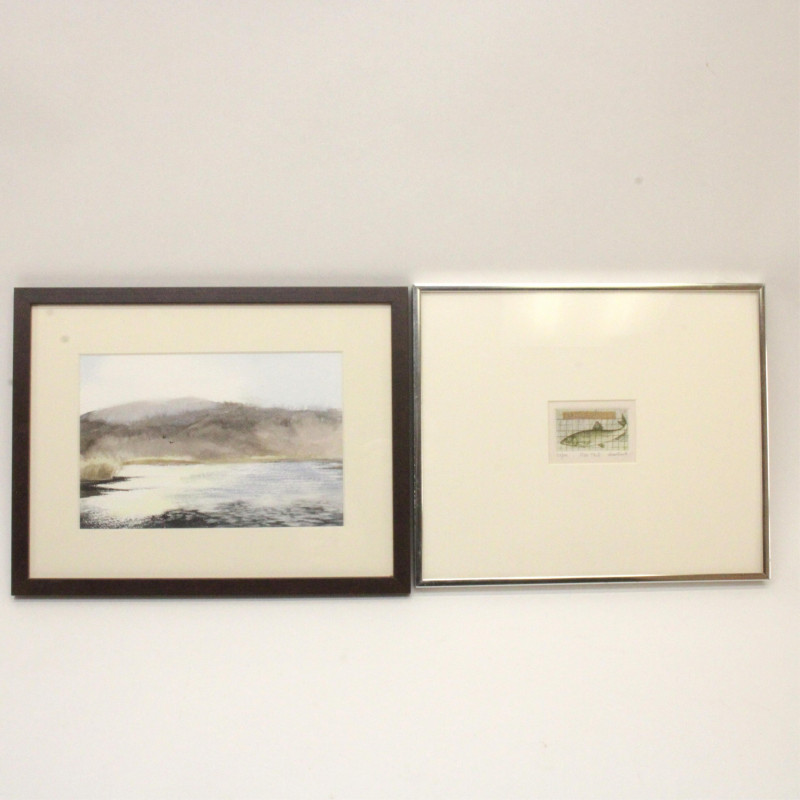 Signed Fish Tale Print Lake Watercolor