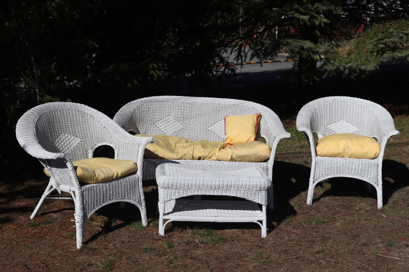 Vintage White Painted Wicker Porch Set