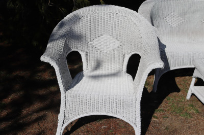 Vintage White Painted Wicker Porch Set