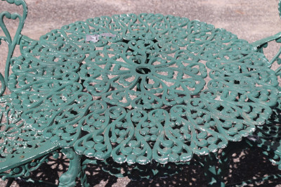 Vintage Cast Aluminum Outdoor Table Two Chairs