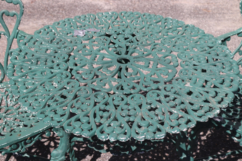 Vintage Cast Aluminum Outdoor Table Two Chairs