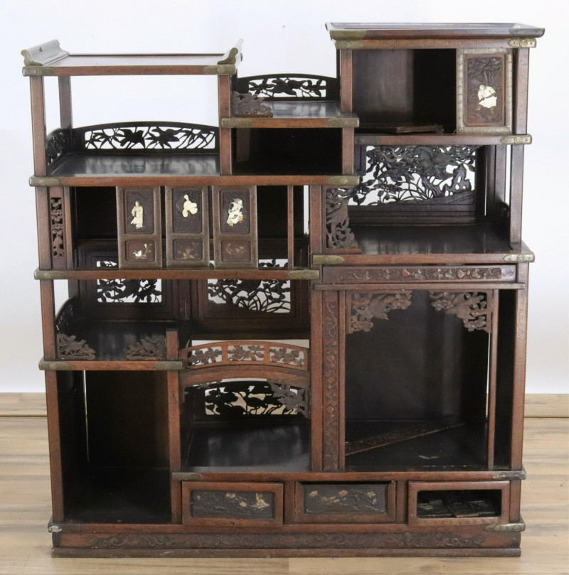 Japanese Inlaid Hardwood Etagere 19th C