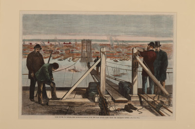 Colored Engravings NYC: Brooklyn Bridge; Election