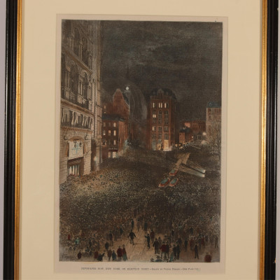 Colored Engravings NYC: Brooklyn Bridge; Election