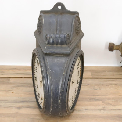 Two Vintage Metal Two Sided Street/Building Clocks