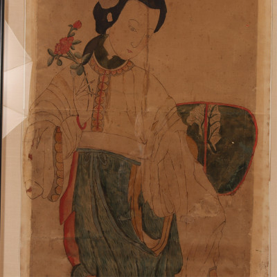 Pair of Chinese Watercolors Court Figures