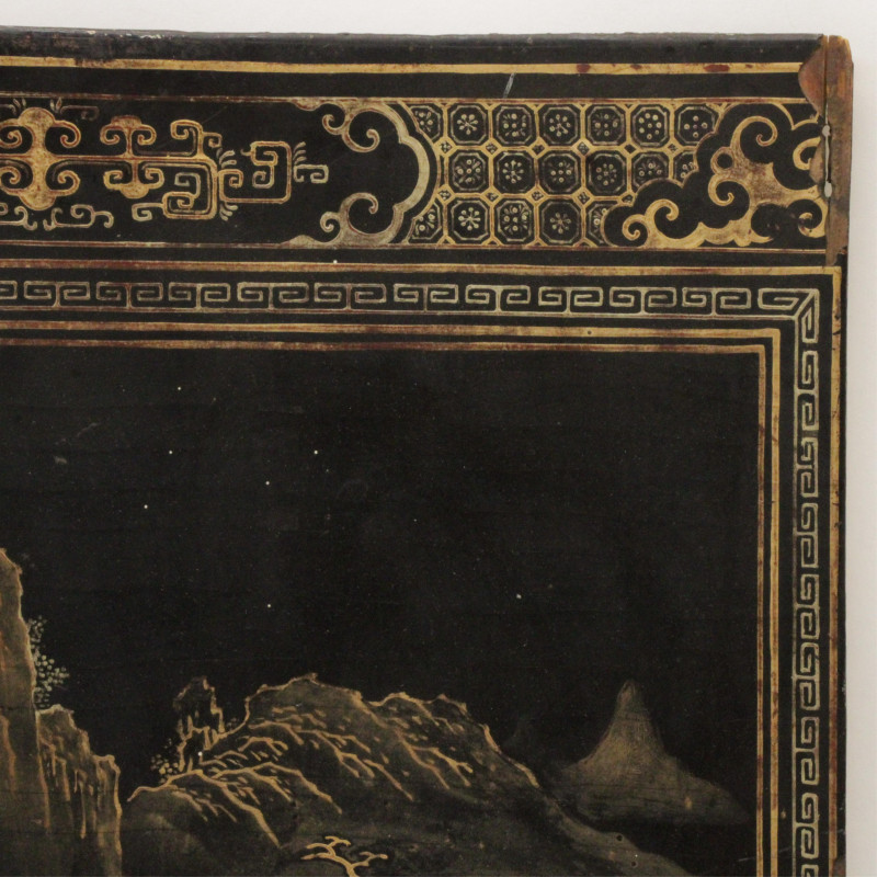 Chinese Gilt Decorated Black Lacquer Panel 19th C