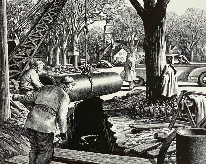 Edward Arthur Wilson - Untitled (Pipeline Construction in a New England Town)