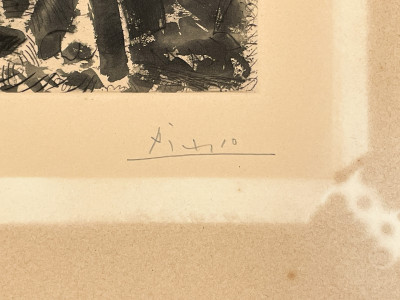 Pablo Picasso - Peintre au Travail avec Modele Barbu et Une Spectatrice Assise en Tailleur