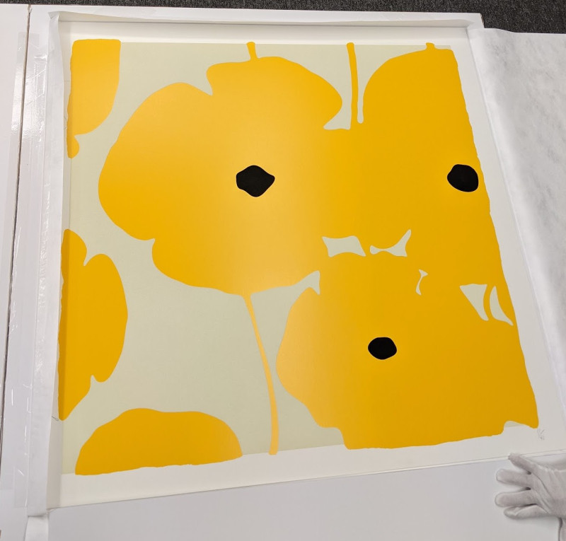 Donald Sultan Blue and White Poppies Red and White Poppies Silver and White Poppies Yellow and White Poppies (Suite of 4)