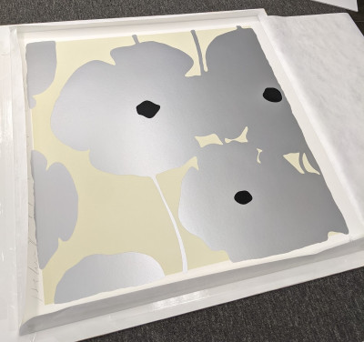 Donald Sultan Blue and White Poppies Red and White Poppies Silver and White Poppies Yellow and White Poppies (Suite of 4)