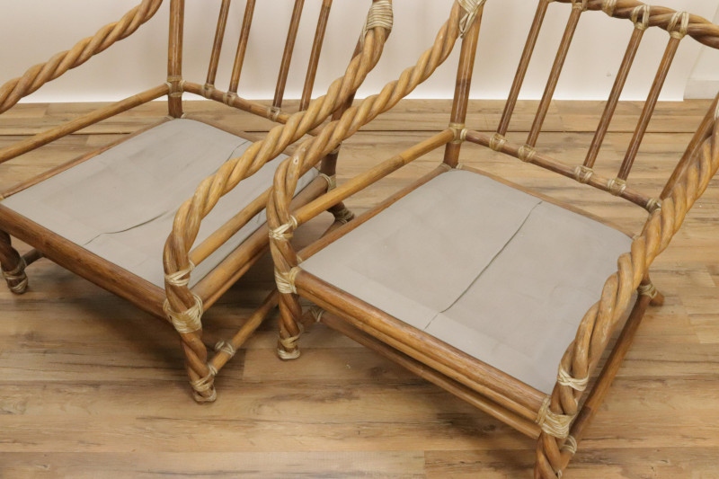 Pair Vintage McGuire Twist Chairs/Ottoman