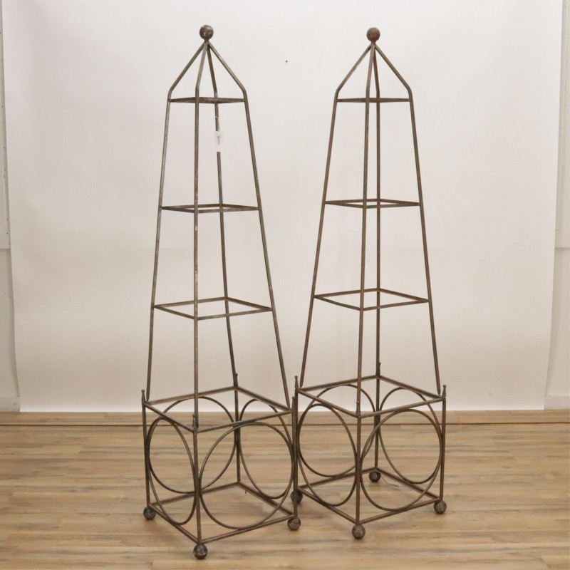 Pair Iron Obelisk Form Etageres