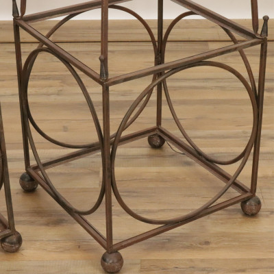 Pair Iron Obelisk Form Etageres