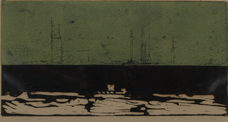 Robert Freimark 'Freight Yard' 1956 Color Woodcut
