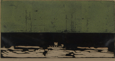 Robert Freimark 'Freight Yard' 1956 Color Woodcut