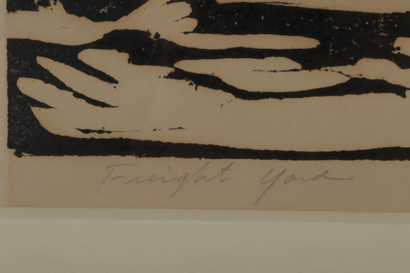 Robert Freimark 'Freight Yard' 1956 Color Woodcut