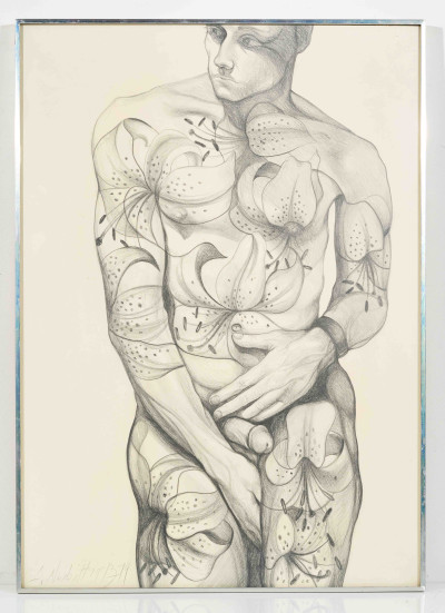 Lowell Nesbitt - Lilies on a Nude Man