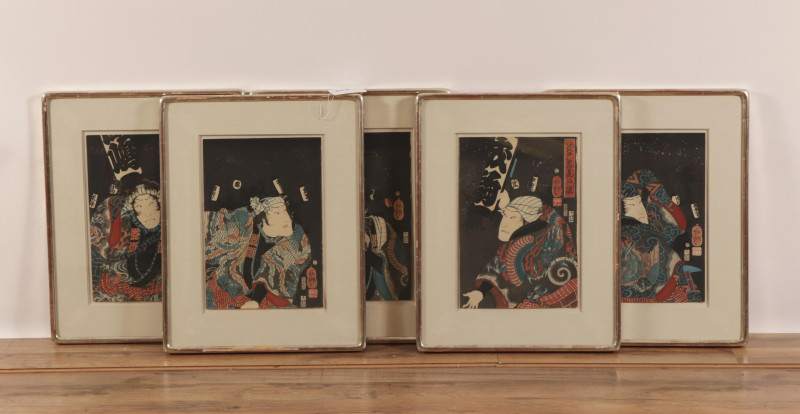 5 Japanese Color Ukiyoe Kabuki Actors