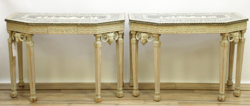 Pr George III Style Penwork Grey Consoles 19 C