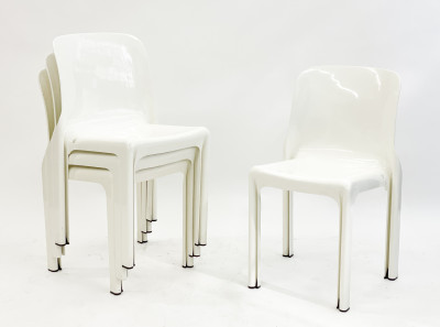 Vico Magistretti for Artemide, group of 4 Selene white plastic chairs