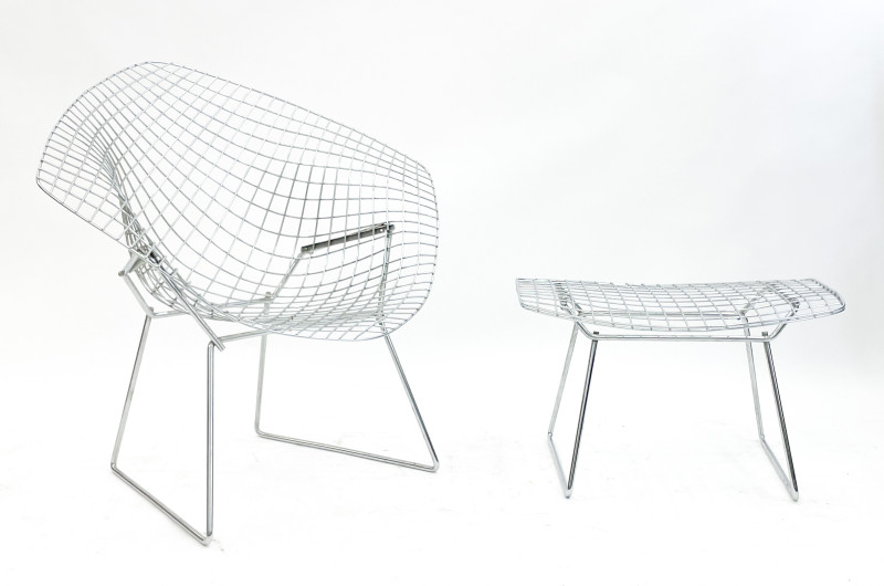 Harry Bertoia for Knoll (3) Diamond Chairs + (2) Bird Ottomans