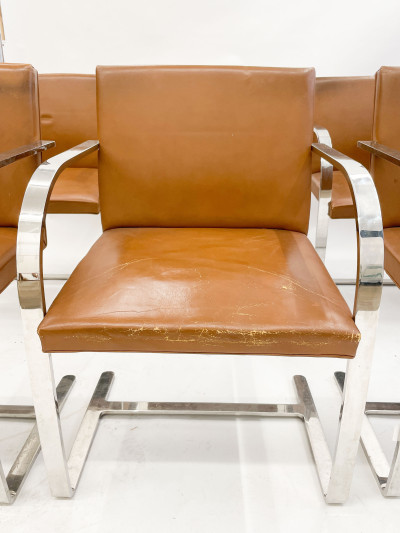 Mies Van der Rohe for Knoll, set of 8 cantilevered brown Brno armchairs