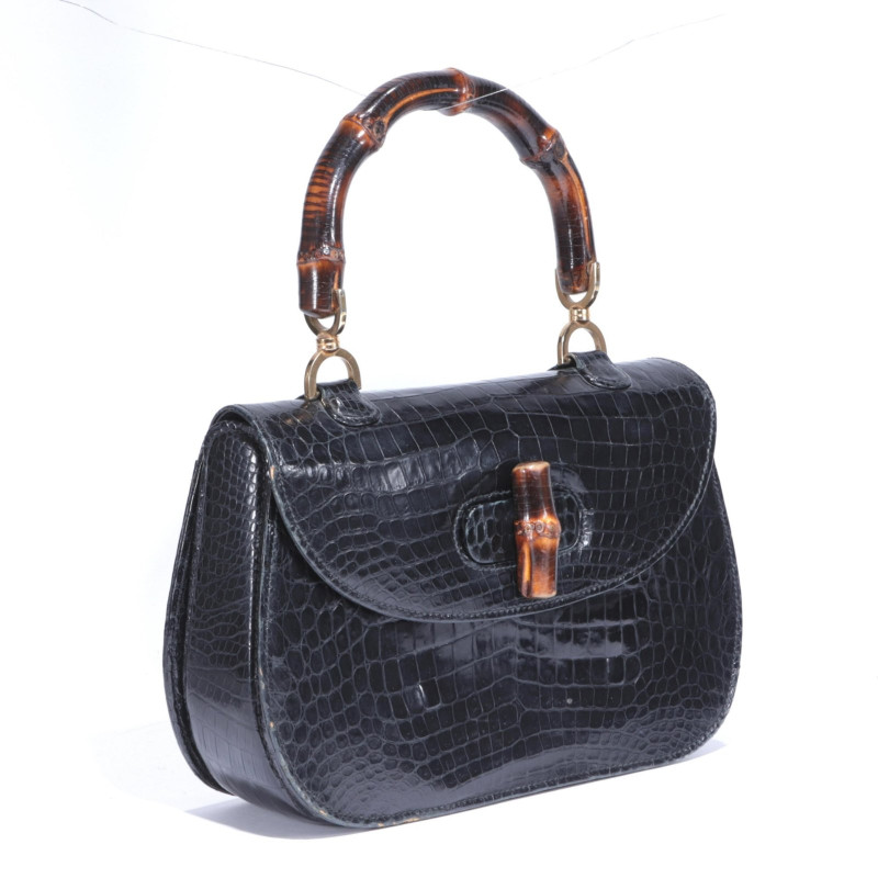 Vintage Gucci Alligator Bamboo Hand Bag
