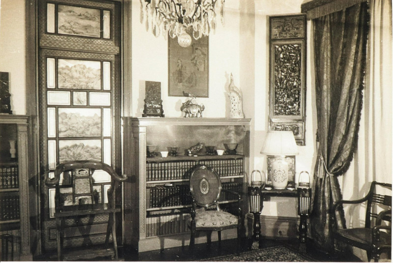 Pair Vintage Chinese Painted Glass Table Screens