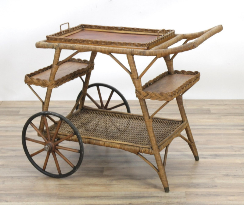Vintage Wicker Garden/Bar Cart, E 20th C.