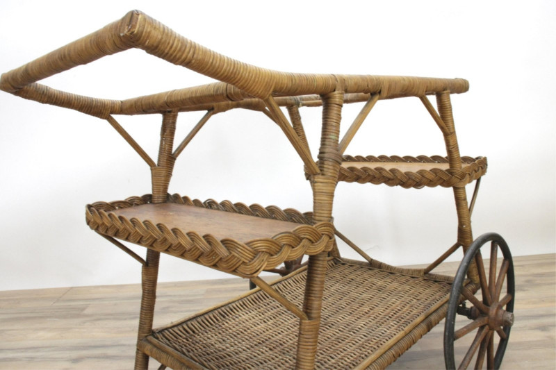 Vintage Wicker Garden/Bar Cart, E 20th C.