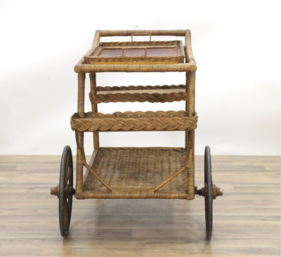 Vintage Wicker Garden/Bar Cart, E 20th C.