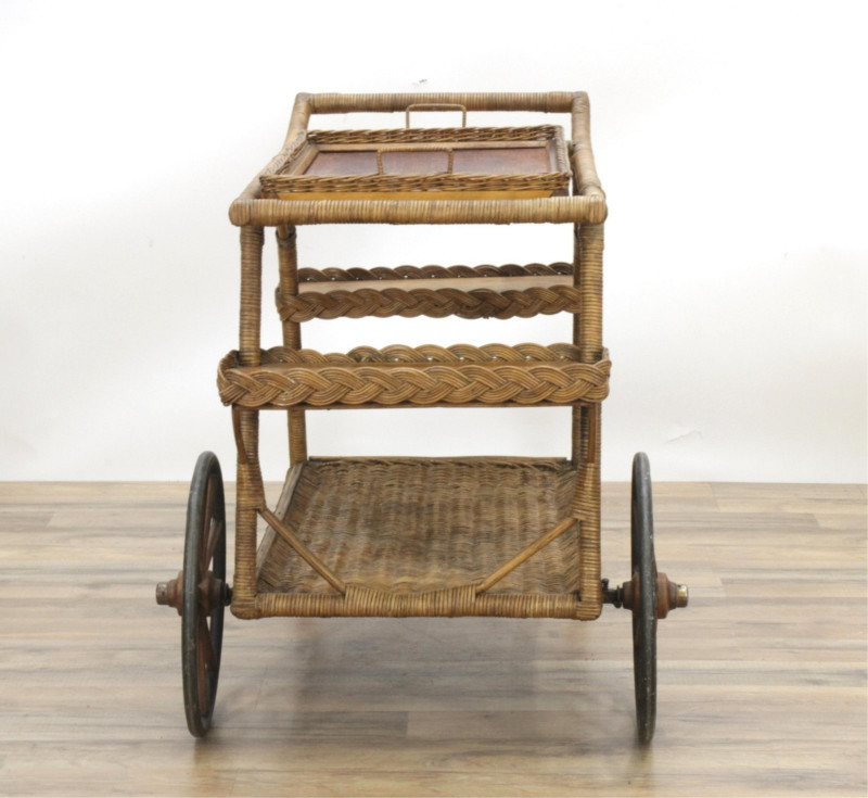 Vintage Wicker Garden/Bar Cart, E 20th C.