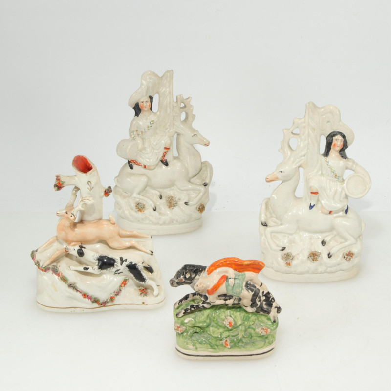 Group of 4 Staffordshire Figures with Stags