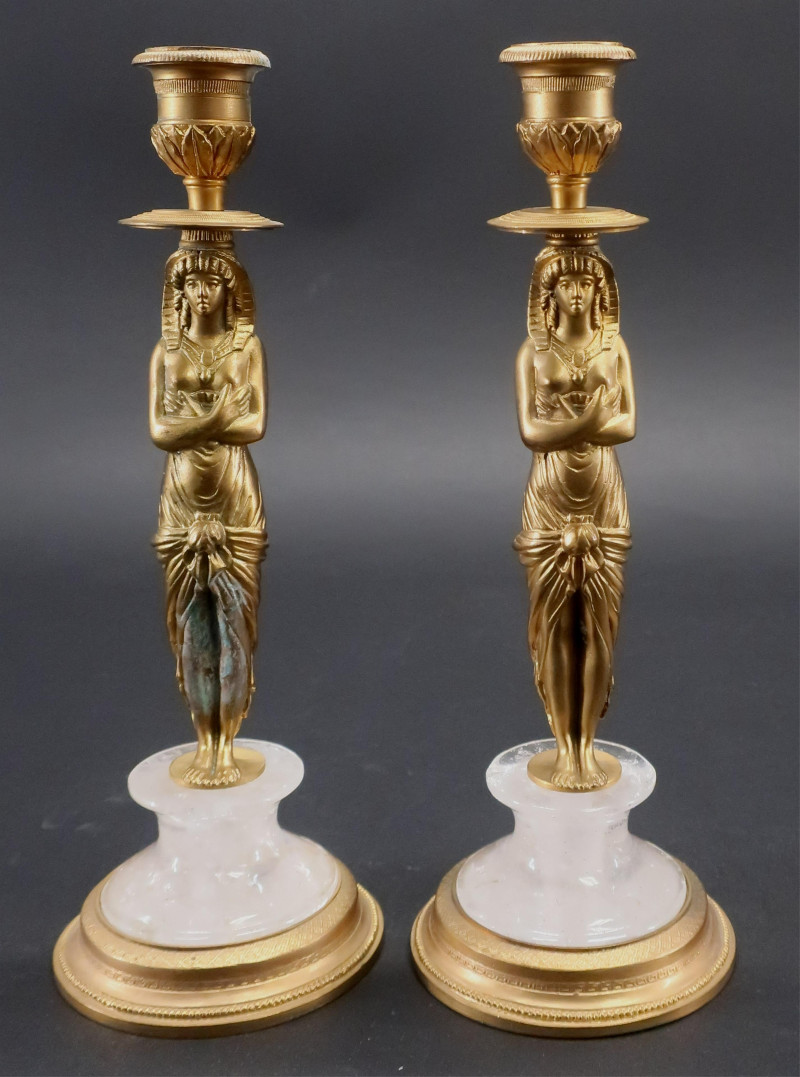 Matched Pair Empire Style Rock Crystal Candlestick