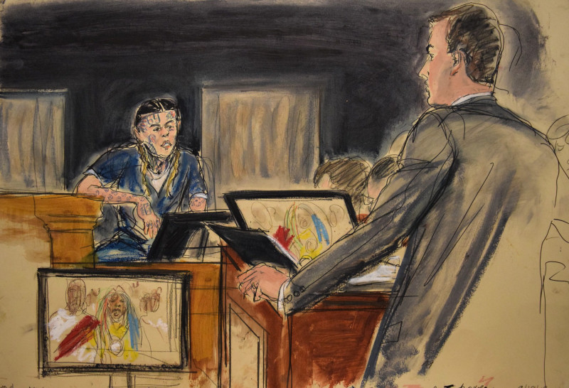 Elizabeth Williams (b. 1958) - Tekashi 6ix9ine on Witness Stand Testifying at Trial of the Bloods Gang Members. 40 Centre Street Manhattan Federal Court House