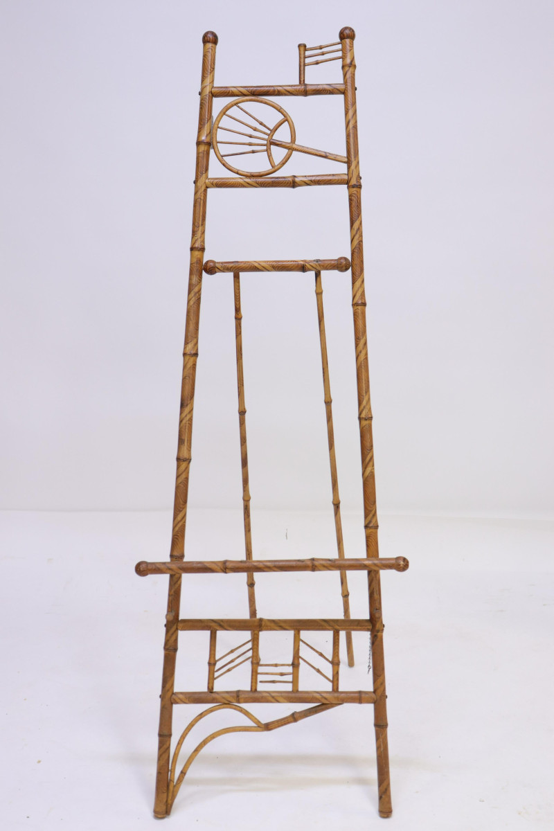 Vintage Bamboo Floor Easel With Faux Decoration