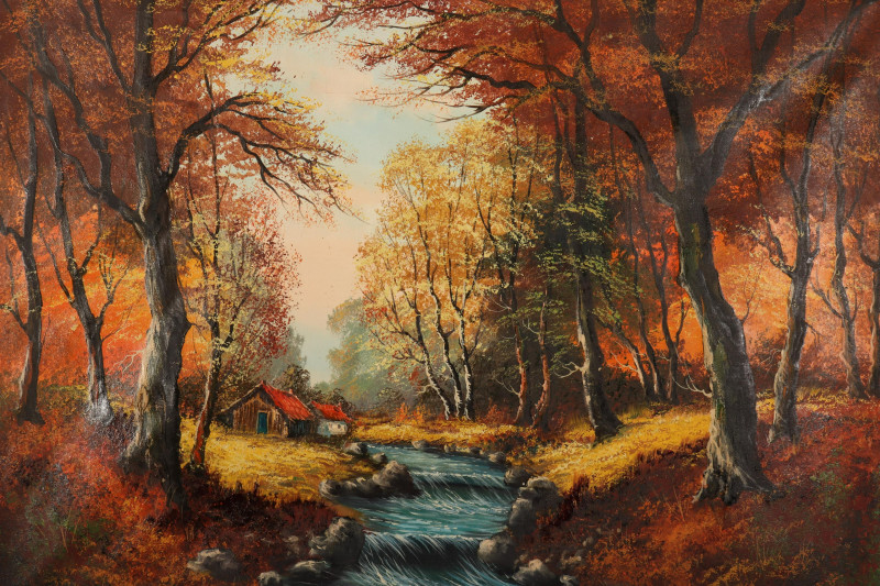 G. de Winter, Fall Landscape, Stream &amp; Cottages