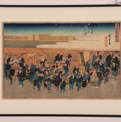 Utagawa Hiroshige, Fish Market at Zakoba, woodcut