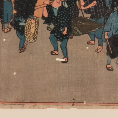 Utagawa Hiroshige, Fish Market at Zakoba, woodcut