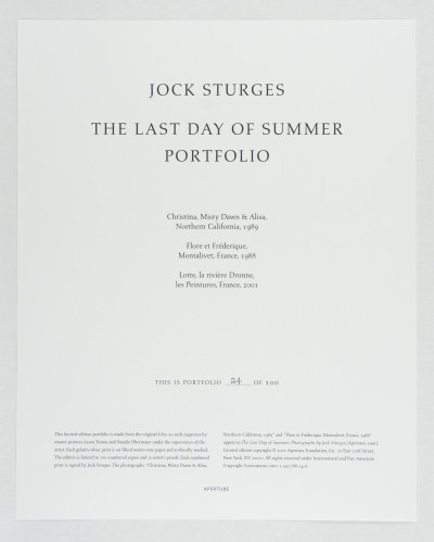 Jock Sturges – The Last Day of Summer Portfolio (1992)