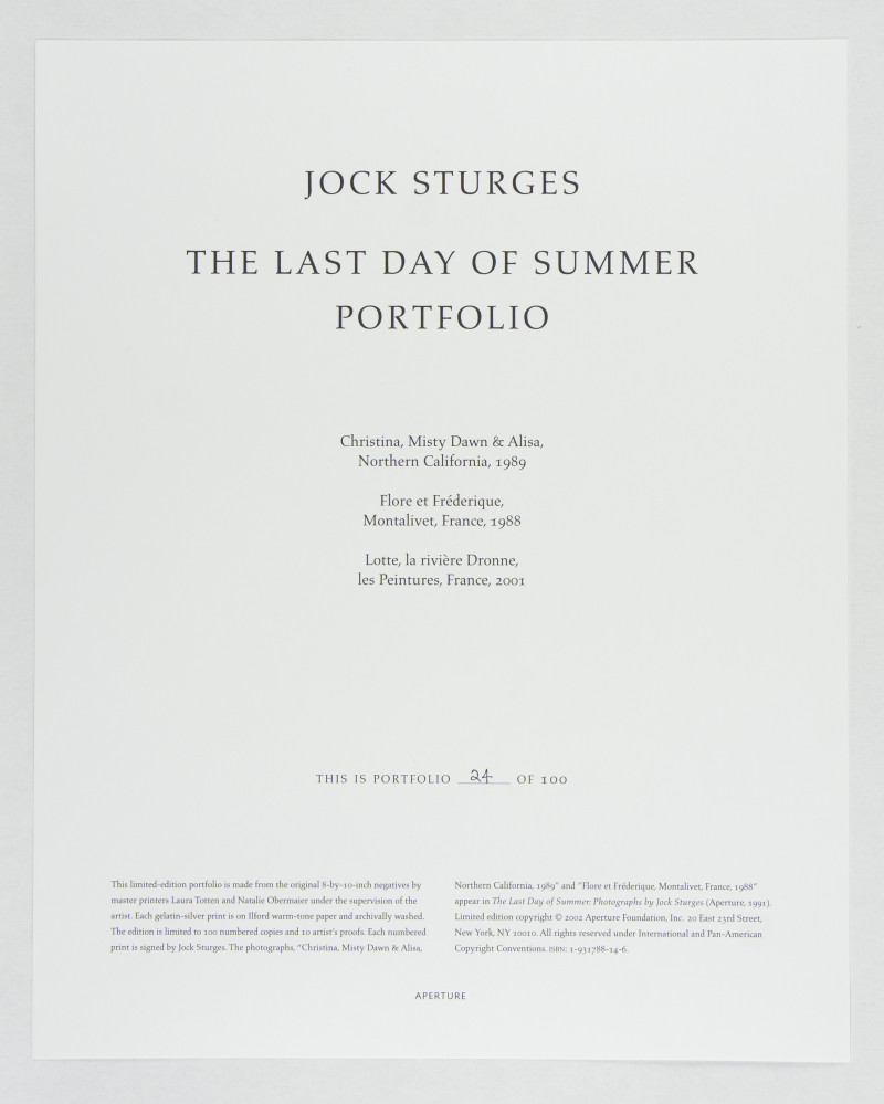 Jock Sturges – The Last Day of Summer Portfolio (1992)