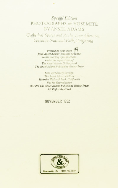 Ansel Adams - Cathedral Spires and Rocks, Late Afternoon, Yosemite National Park, California (1992)