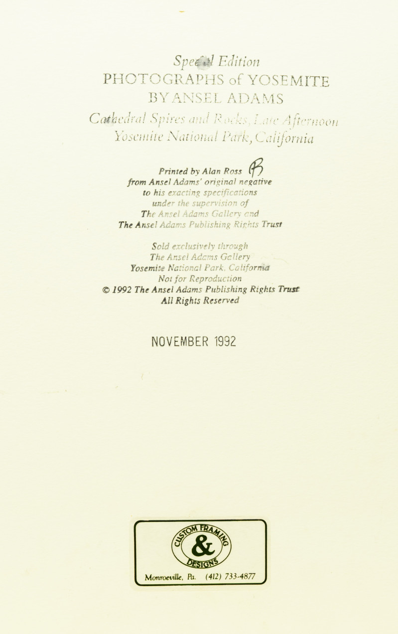 Ansel Adams - Cathedral Spires and Rocks, Late Afternoon, Yosemite National Park, California (1992)