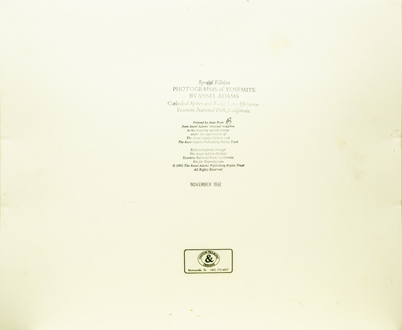 Ansel Adams - Cathedral Spires and Rocks, Late Afternoon, Yosemite National Park, California (1992)