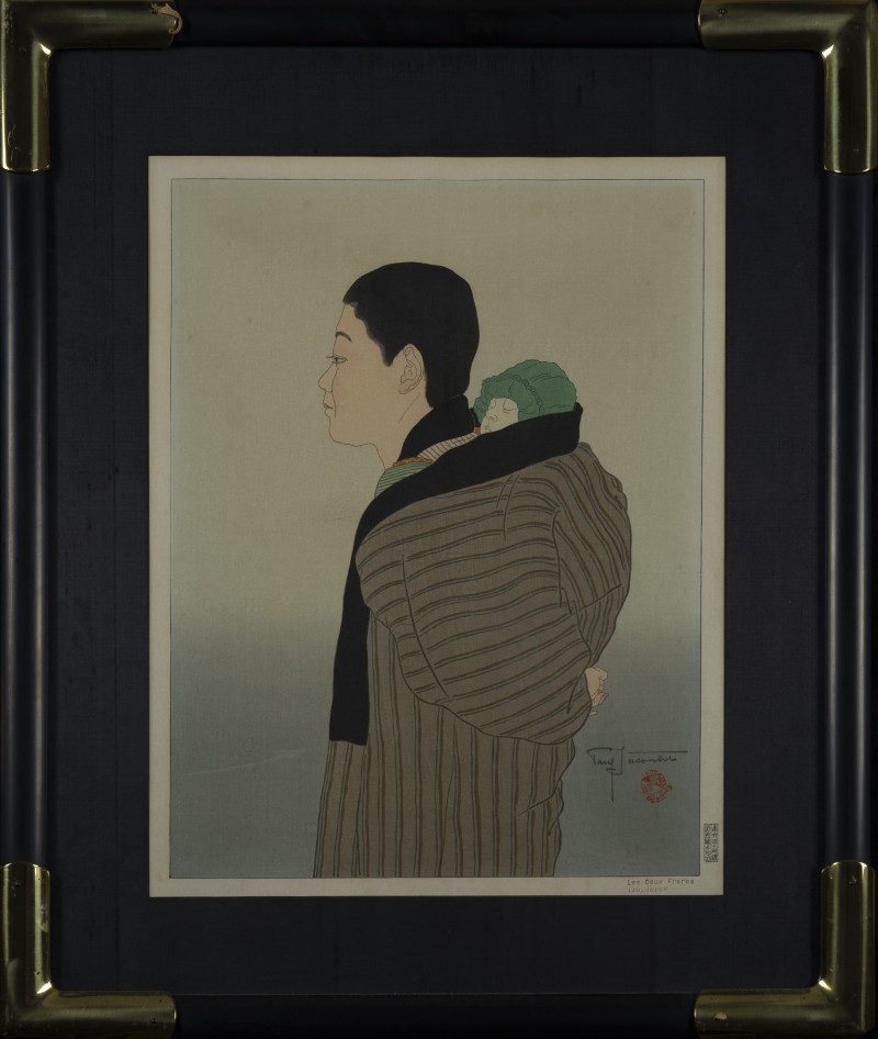 Paul Jacoulet - A set of four prints: LA CHENILLE VERTE &apos;COREE&apos; , &quot;Le Fils qui Vient de Perdre son Pere&quot;,&quot;Les Deus Freres&quot;, &quot;Le Mandarin Aux Lunettes&quot;